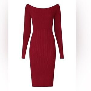 JASON‎ WU COLLECTIVE Ribbed Knit Long Sleeve Dress Merlot Red Bow Back Size S